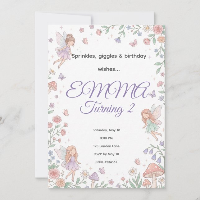 Convite Pastel Fairy Garden Birthday Invitation | Editable (Frente)