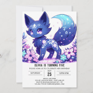 Convite Pastel Fantasy Fox Digital Birthday
