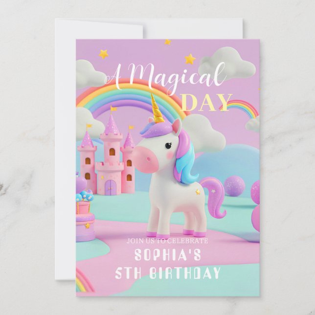 Convite Pastel Fantasy Unicorn Birthday (Frente)