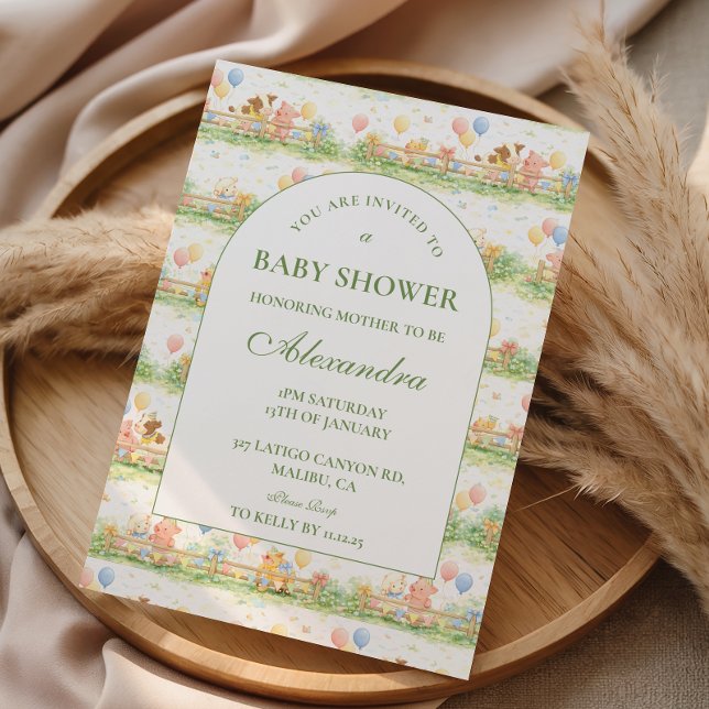 Convite Pastel Farm Animals Garden Baby Shower (Criador carregado)