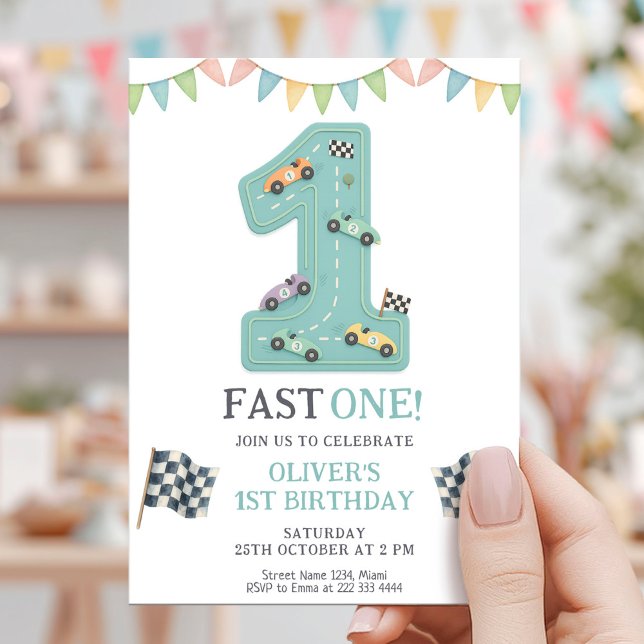 Convite Pastel Fast One Birthday Race (Criador carregado)