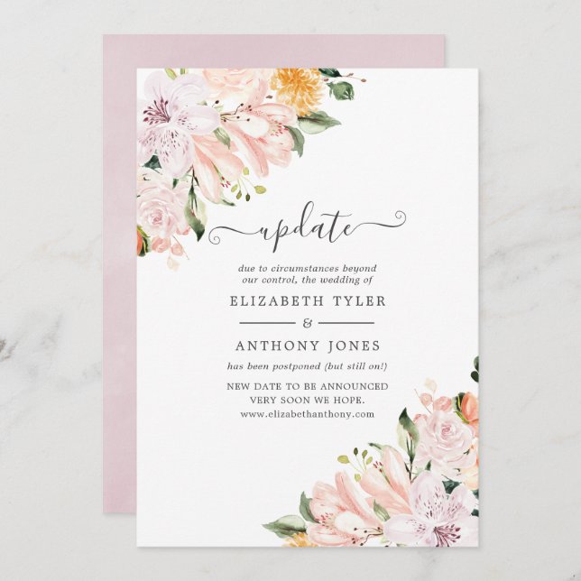 Convite Pastel Floral Adiou Atualização de Casamento (Frente/Verso)