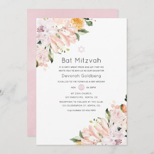 Convite Pastel Floral Bat Mitzvah