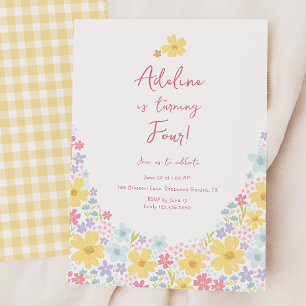 Convite Pastel Floral Flores Silvestres Aniversário Infant