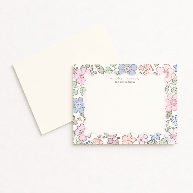 Convite Pastel Floral Nursery Frame Note Card (Criador carregado)