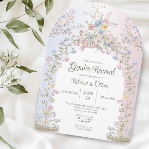Convite Pastel Floral Rosa e Azul Ele ou Ela Revelação do 