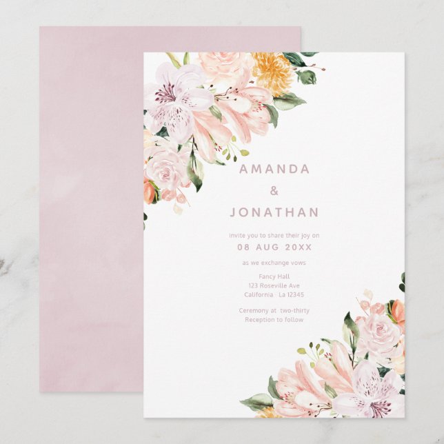 Convite Pastel Floral Wedding (Frente/Verso)