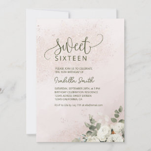 Convite Pastel Floral White Rose Sweet 16 Aniversário