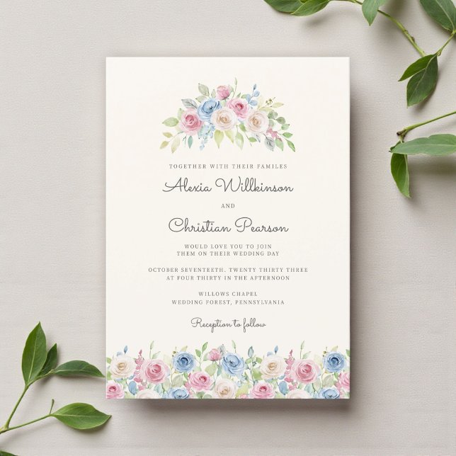 Convite Pastel Floral Wreath Wedding Invitation (Criador carregado)