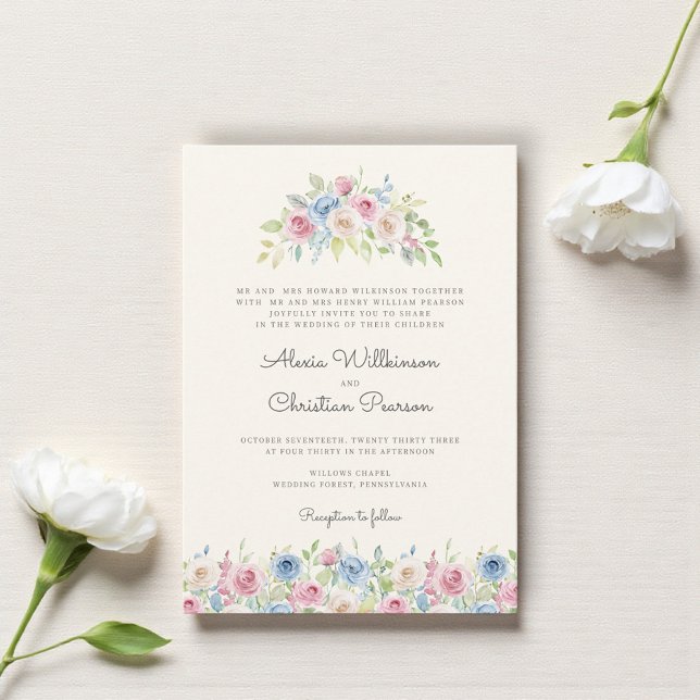 Convite Pastel Floral Wreath Wedding Invitation (Criador carregado)