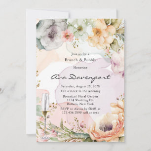 Convite Pastel Florals Álcool Ink Brunch e Bolha