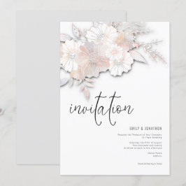 Convite Pastel Florals Pêssego Casamento de Cinzas Escamuf