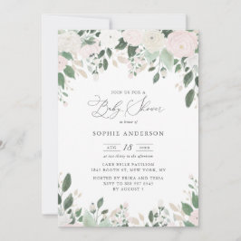 Convite Pastel Flores Douradas Glitter Deixa Chá de fralda