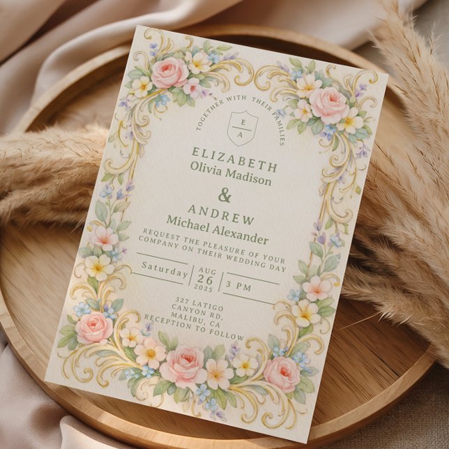 Convite Pastel Garden Baroque Rose Wedding (Criador carregado)