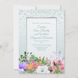 Convite Pastel Garden Glittery Mint Wedding Invitati