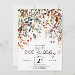Convite Pastel Garden Wildflower aniversário de 40 anos
