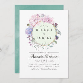 Convite Pastel Geométrico Peonies Floral Brunch e Bubble