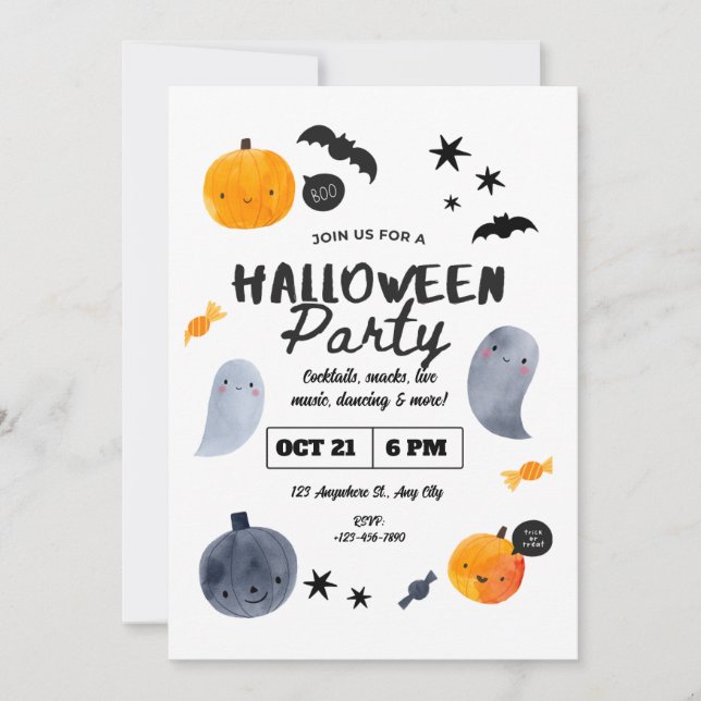 Convite Pastel Ghost Halloween Invitation for Toddlers   (Frente)