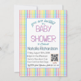 Convite Pastel Gingham Rainbow Baby Shower