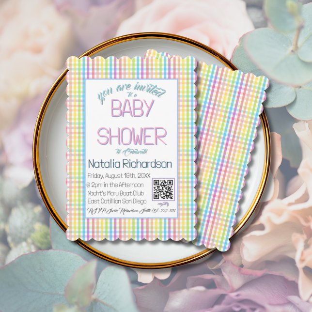 Convite Pastel Gingham Rainbow Baby Shower (Criador carregado)