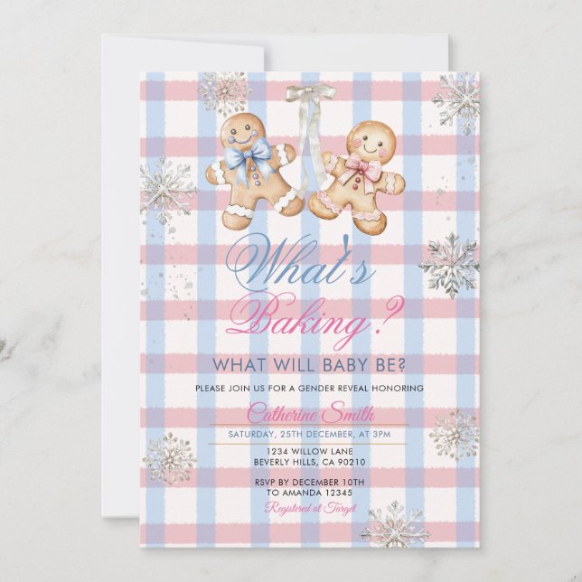 Convite Pastel Gingham What’s Baking Gender Reveal Invitat (Frente)