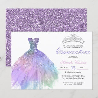 Convite Pastel Glitter Sereia Unicorn Rainbow Quinceañera
