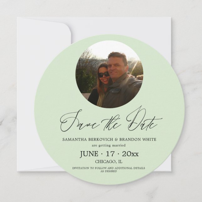 Convite Pastel Green Photo Save date Round Invitation (Frente)