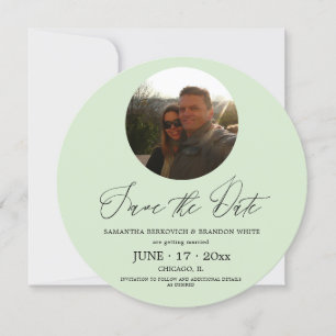 Convite Pastel Green Photo Save date Round Invitation