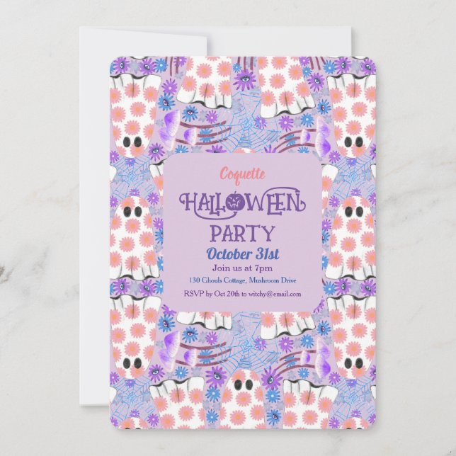 Convite Pastel Halloween Floral Ghosts (Frente)