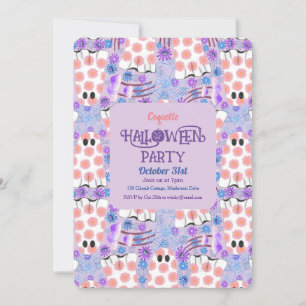 Convite Pastel Halloween Floral Ghosts