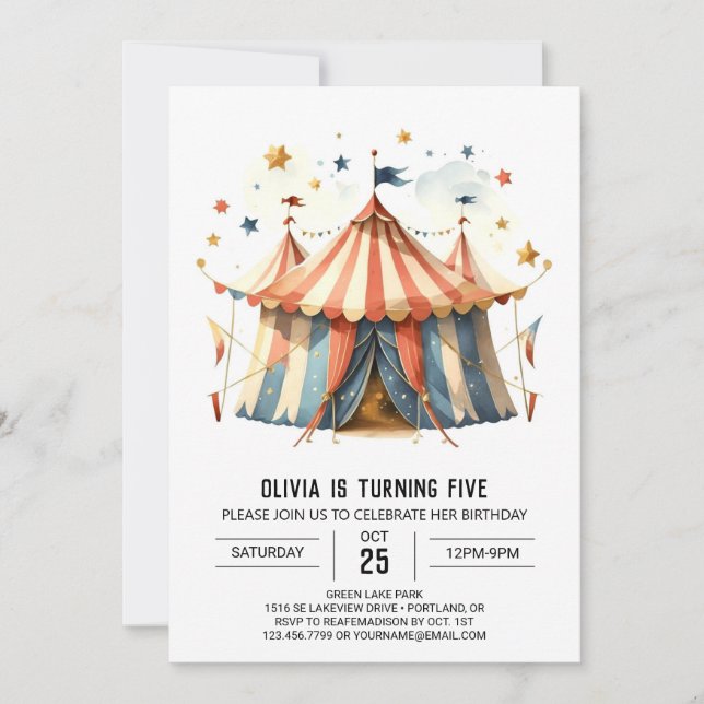 Convite Pastel Happy Whimsy Circus Birthday (Frente)