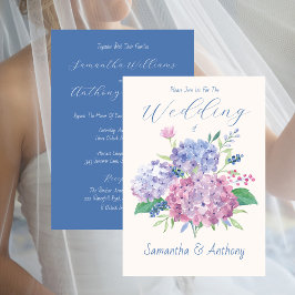 Convite Pastel Hydrangea Flowers, Blue Wedding Invitation