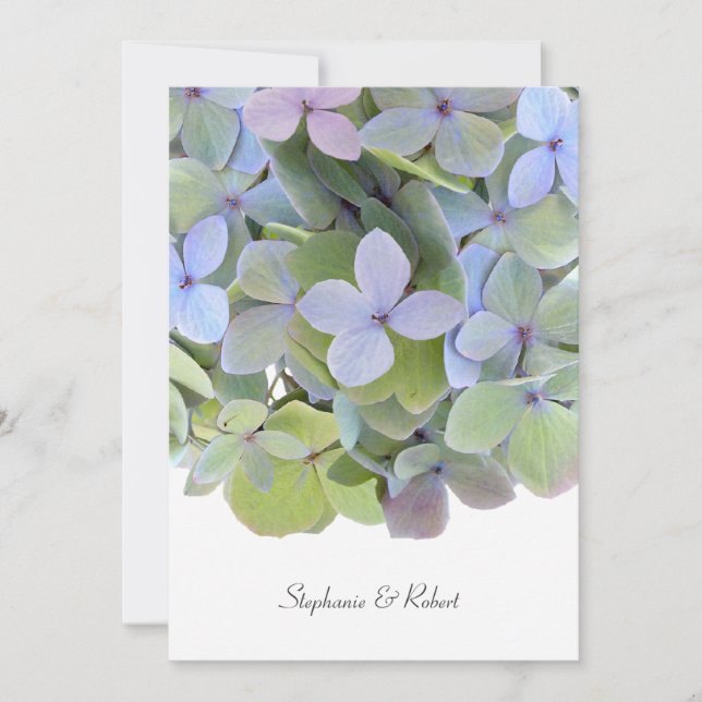 Convite Pastel Hydrangea Wedings, Texto de Cinza (Frente)