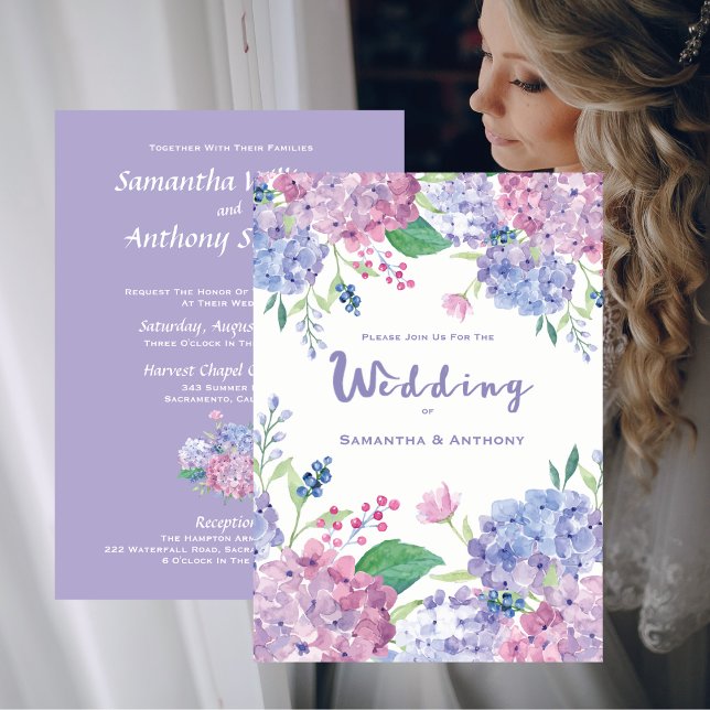 Convite Pastel Hydrangeas Purple Weding (Pastel Hydrangeas Purple Wedding Invitation)