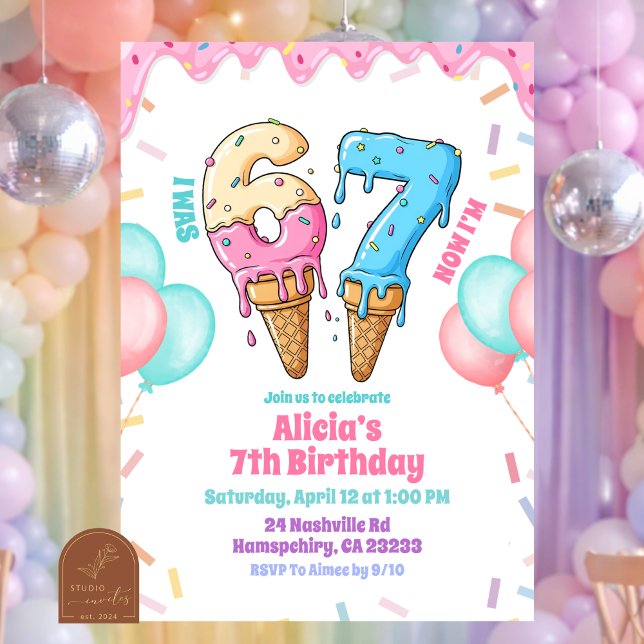 Convite Pastel Ice Cream 67 Girl Birthday party  (Criador carregado)