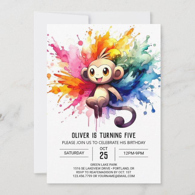 Convite Pastel Joyful Monkey Aniversário (Frente)