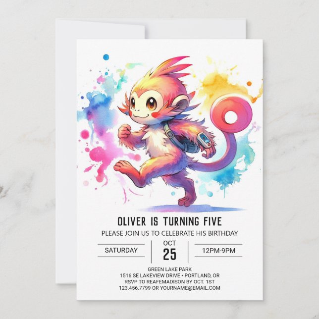 Convite Pastel Joyful Monkey Aniversário (Frente)