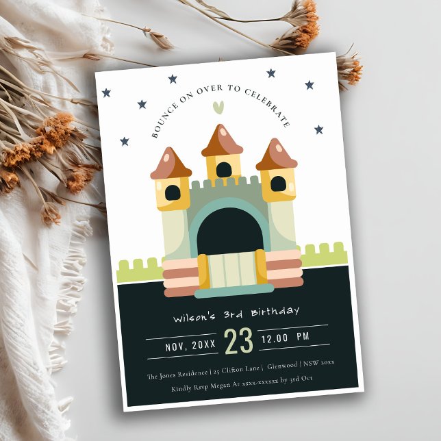 Convite Pastel Jumping Castle Jump & Play Aniversário de c (Criador carregado)