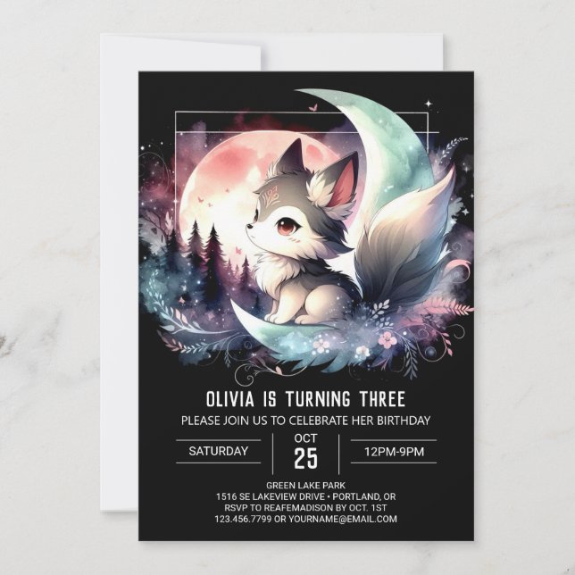Convite Pastel Jungle Wolf Birthday (Frente)