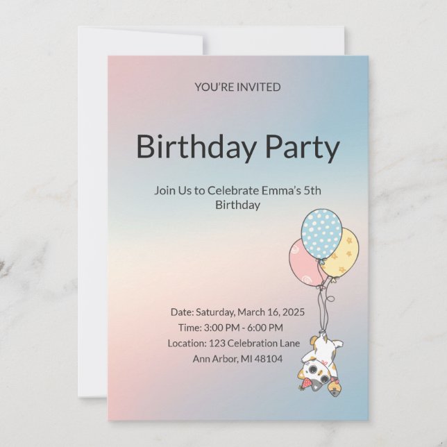 Convite Pastel Kids Birthday Invitation  (Frente)