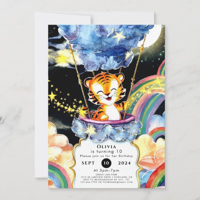 Convite Pastel Kids Tiger Birthday (Frente)