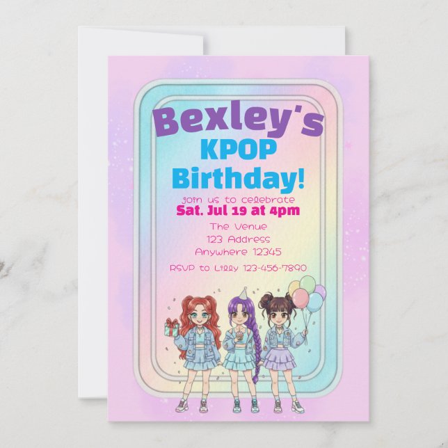 Convite Pastel KPOP Girls Birthday Celebration (Frente)