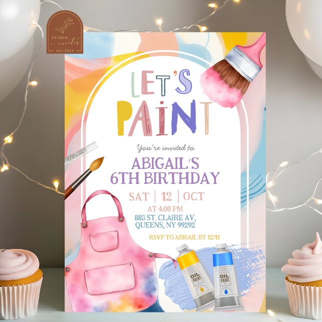 Convite Pastel Let's Paint Girl Birthday Party (Criador carregado)