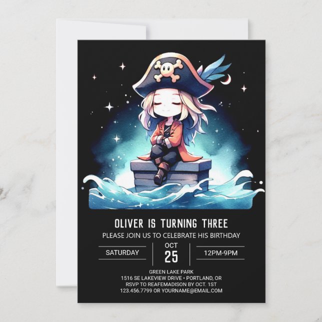 Convite Pastel Little Pirate Aniversário (Frente)