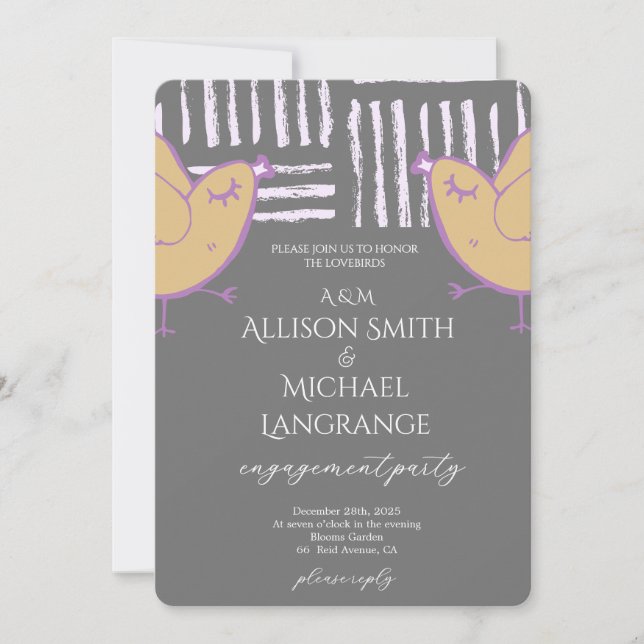 Convite Pastel Lovebirds Engagement Party (Frente)