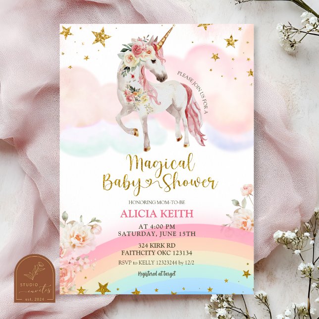 Convite Pastel Magical Unicorn Baby Shower (Criador carregado)