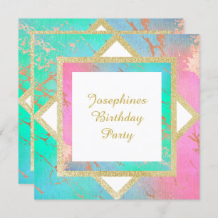 CONVITE PASTEL MARBLE DOURADO BIRTHDAY LAYEREM PERSONALIZA