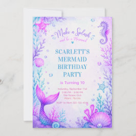 Convite Pastel Mermaid Birthday Invitation Purple