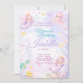 Convite Pastel Mermaid Birthday Invitation Under The Sea
