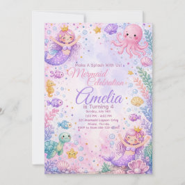 Convite Pastel Mermaid Celebration Invitation Editable